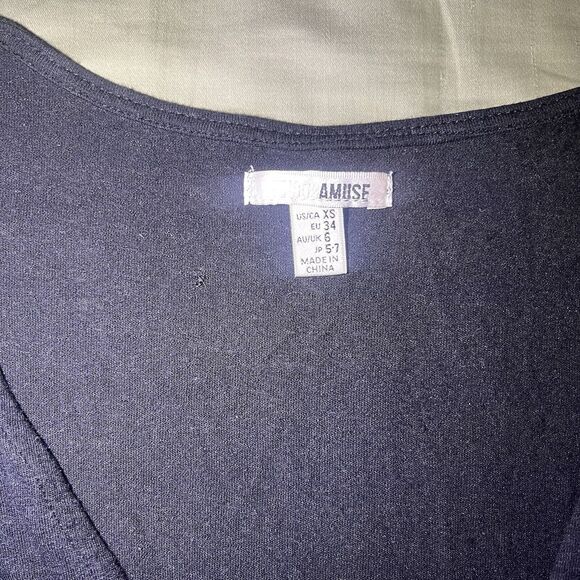 Amuse Society Linen Blend Crop Top Black Front Tie Short Sleeve Top XS - Picture 3 of 6